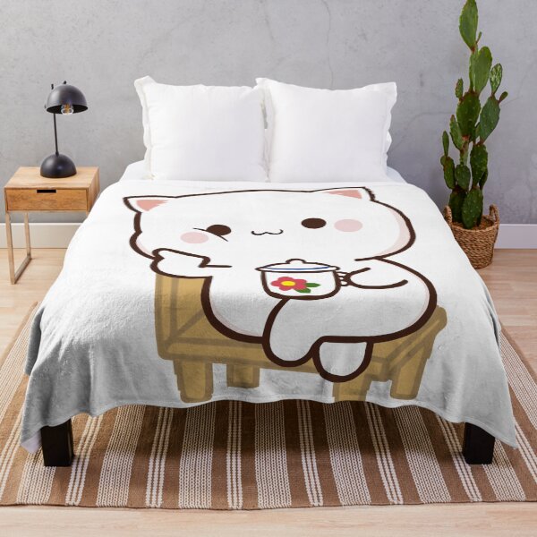 Item preview, Cute Milk and Mochi Peach cat sitting on chair with cup designed and sold by ThePurplePrints.