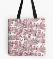 walking doodle toile de jouy red Tote Bag