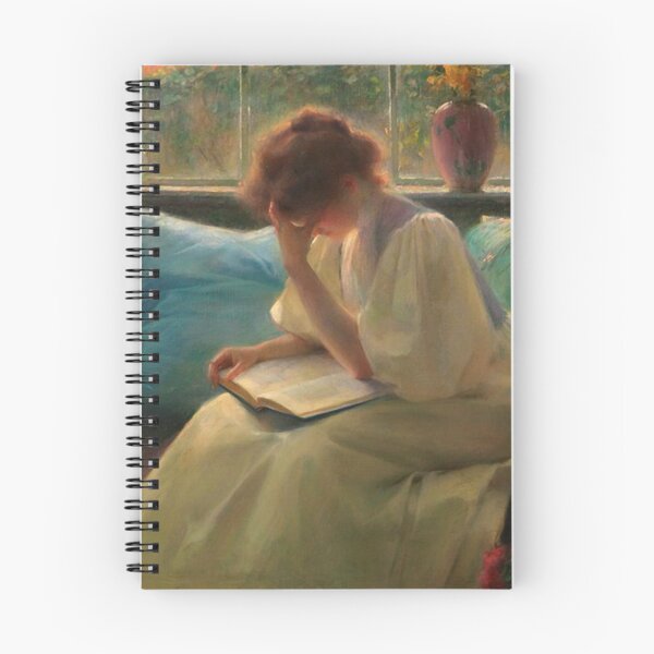Item preview, Mujer en luz dorada leyendo un libro, pintura checa de la vendimia designed and sold by Glimmersmith.