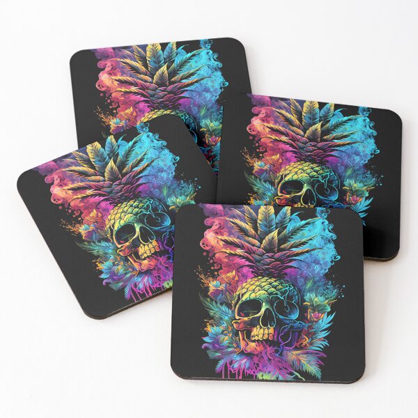 Item preview, Trippy Tropical Pineapple Skull Splashing Abstract Retro Art designed and sold by MindWave THC.