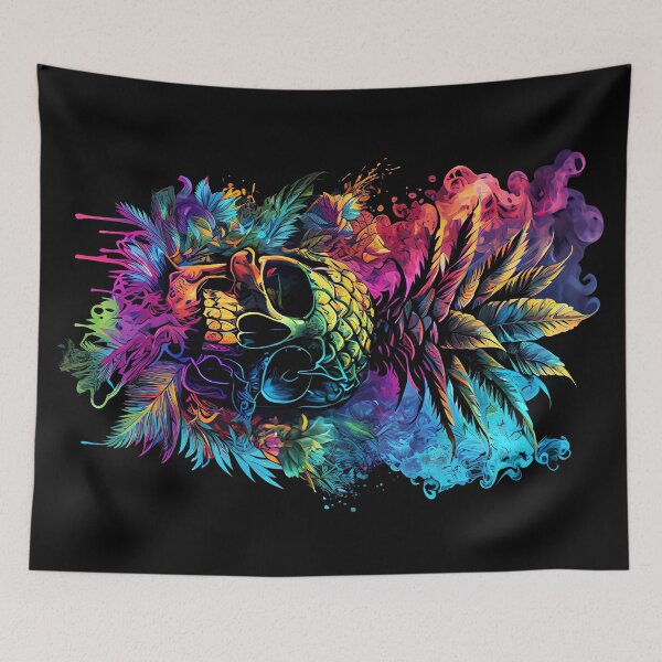 Item preview, Trippy Tropical Pineapple Skull Splashing Abstract Retro Art designed and sold by MindWave THC.