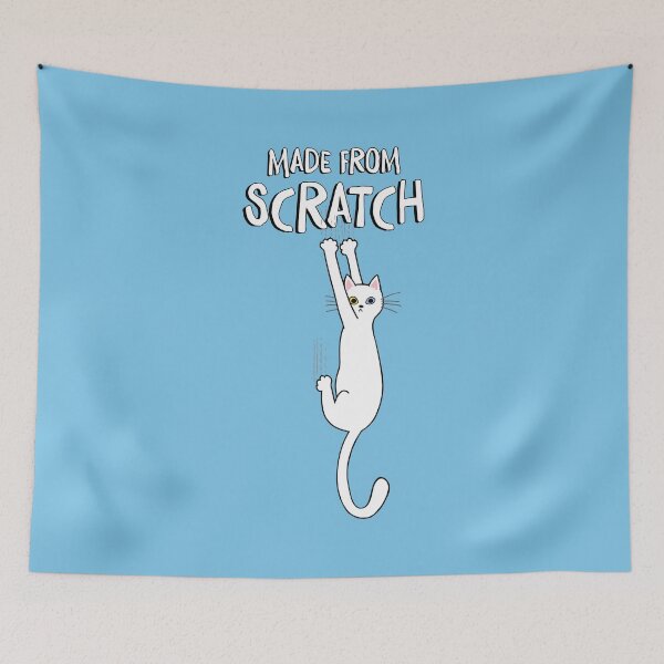Item preview, Made From Scratch Funny White Cat Hanging On With Claws designed and sold by Jenn Inashvili.