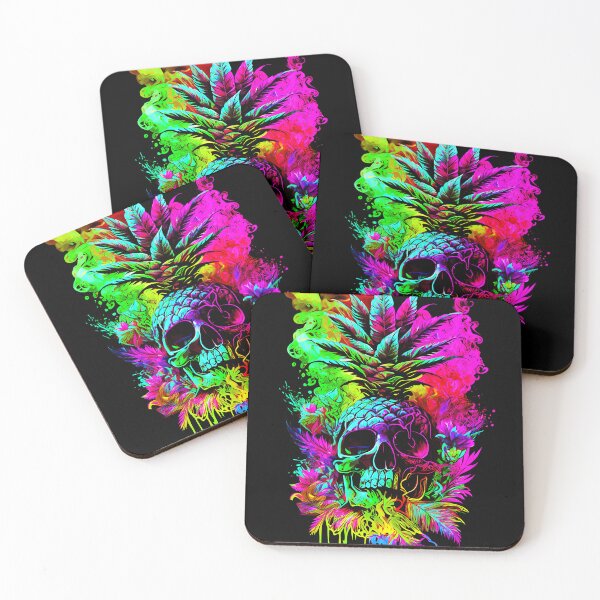 Item preview, Trippy Tropical Pineapple Skull Splashing Abstract Retro Art designed and sold by MindWave THC.