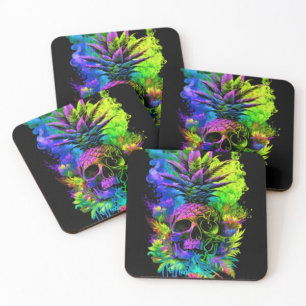 Item preview, Trippy Tropical Pineapple Skull Splashing Abstract Retro Art designed and sold by MindWave THC.