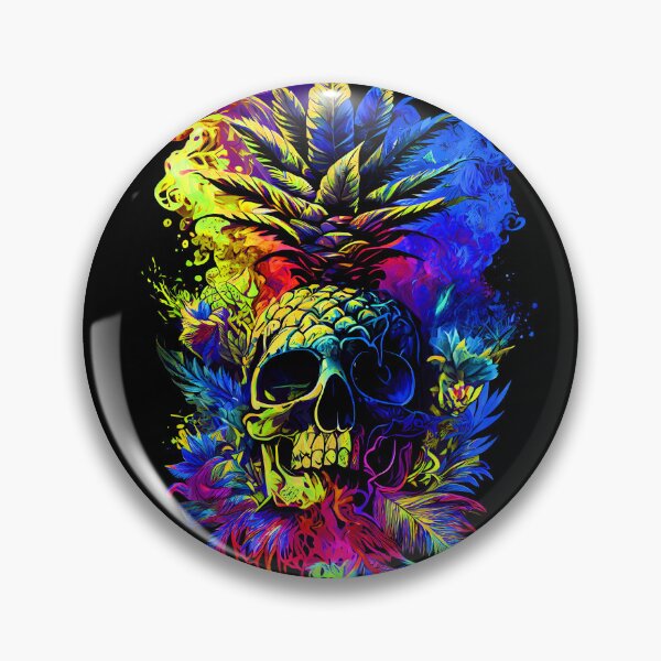 Item preview, Trippy Tropical Pineapple Skull Splashing Abstract Retro Art designed and sold by MindWave THC.