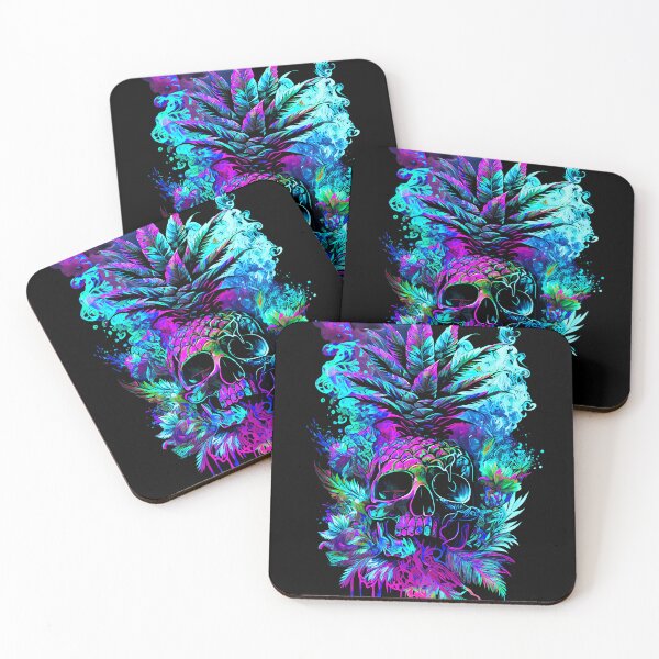 Item preview, Trippy Tropical Pineapple Skull Splashing Abstract Retro Art designed and sold by MindWave THC.