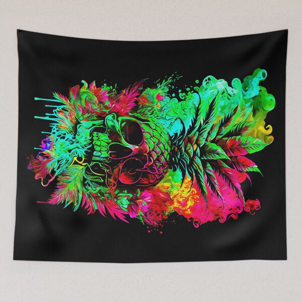 Item preview, Trippy Tropical Pineapple Skull Splashing Abstract Retro Art designed and sold by MindWave THC.