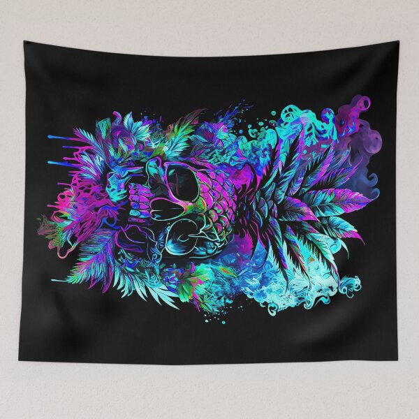 Item preview, Trippy Tropical Pineapple Skull Splashing Abstract Retro Art designed and sold by MindWave THC.