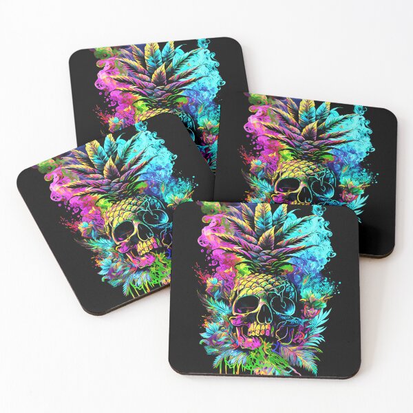 Item preview, Trippy Tropical Pineapple Skull Splashing Abstract Retro Art designed and sold by MindWave THC.