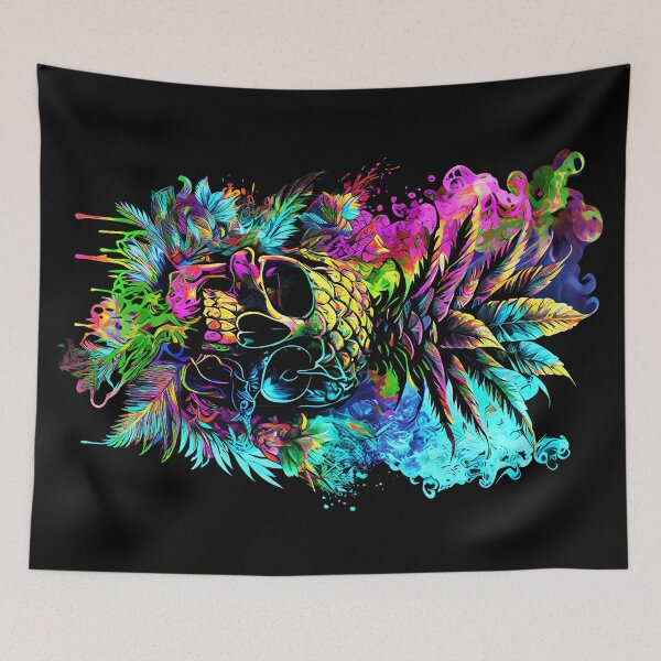 Item preview, Trippy Tropical Pineapple Skull Splashing Abstract Retro Art designed and sold by MindWave THC.