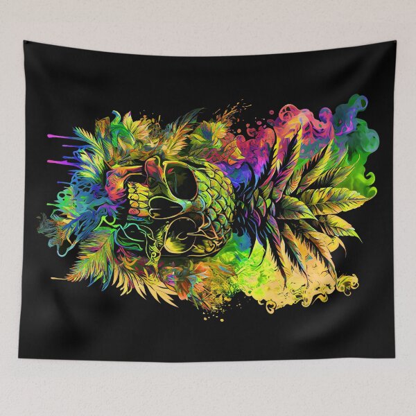 Item preview, Trippy Tropical Pineapple Skull Splashing Abstract Retro Art designed and sold by MindWave THC.