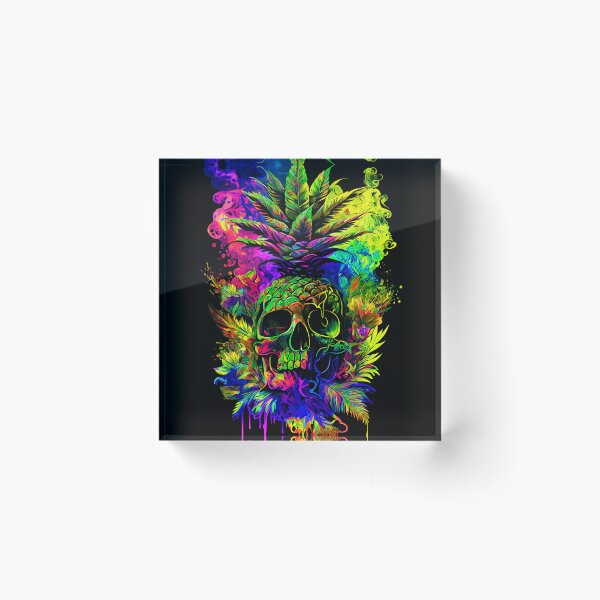 Item preview, Trippy Tropical Pineapple Skull Splashing Abstract Retro Art designed and sold by MindWave THC.