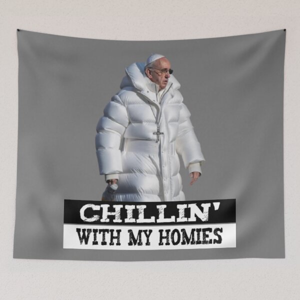 Item preview, Pope Francis Puffer Jacket Funny Sticker designed and sold by Teetans.