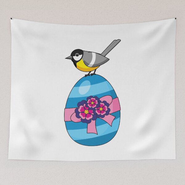 Item preview, Cartoon Great Tit with Easter Egg designed and sold by BirdAtWork.