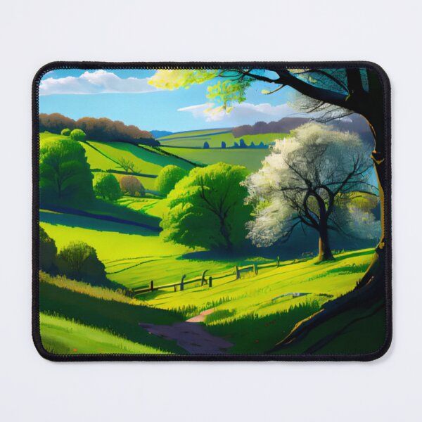 Item preview, English landscape of flowing meadows and wooded hills designed and sold by AIArtShopPro.