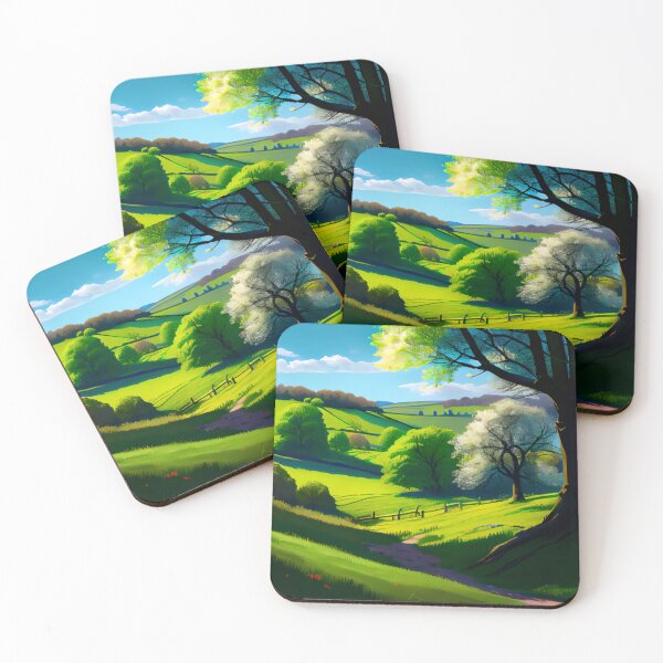 Item preview, English landscape of flowing meadows and wooded hills designed and sold by AIArtShopPro.