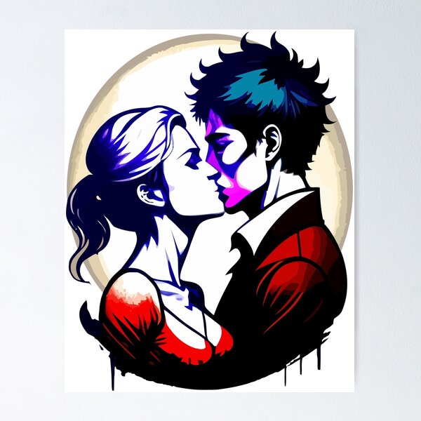 Passionate kissing couple love wall sticker