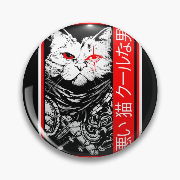 Artikelvorschau, Samurai-Katze: „Bad Cat, Cool Dude“ mit japanischem Text entworfen und verkauft von Mrspink16.