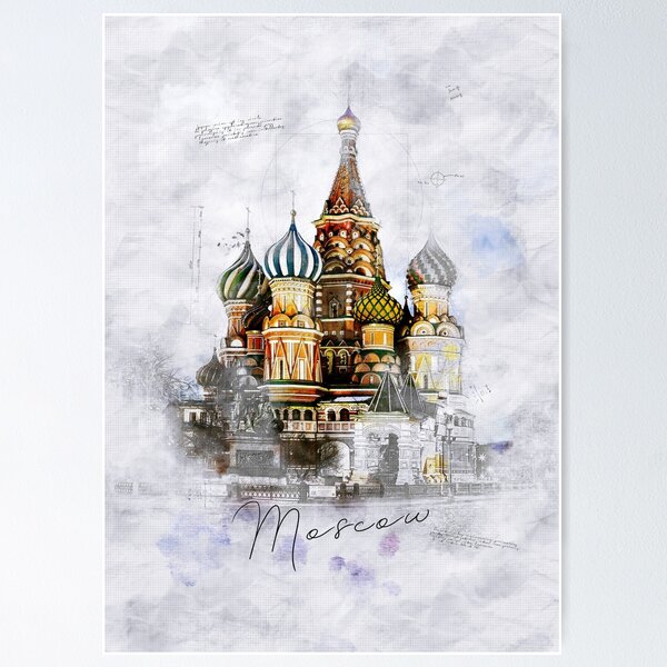 Item preview, Moscow Skyline Poster – Kremlin, St. Basil's Cathedral & Russian Architecture designed and sold by traxim.