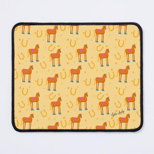 Artikelvorschau, Funny horse golden with stars and blue boots- pattern - yellow background entworfen und verkauft von Studio Lydia Lovely.