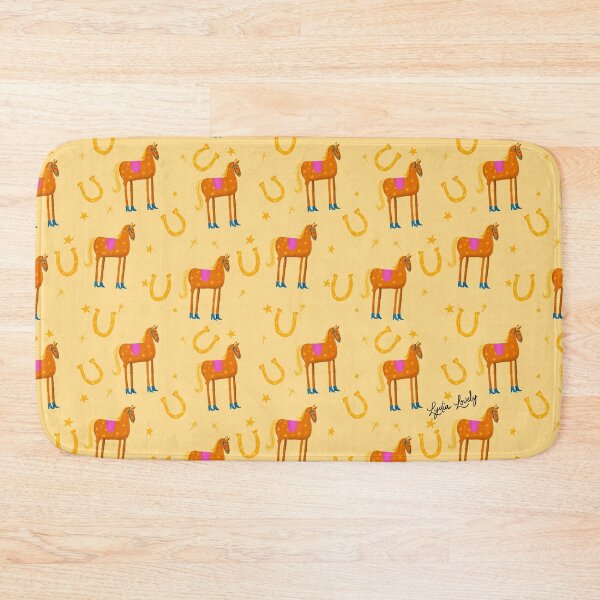 Artikelvorschau, Funny horse golden with stars and blue boots- pattern - yellow background entworfen und verkauft von Studio Lydia Lovely.