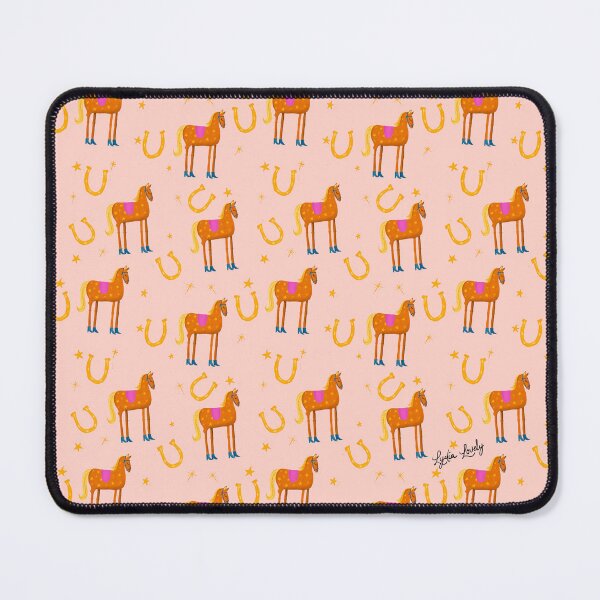 Artikelvorschau, Funny horse golden pattern- pink background- with stars and blue boots entworfen und verkauft von Studio Lydia Lovely.