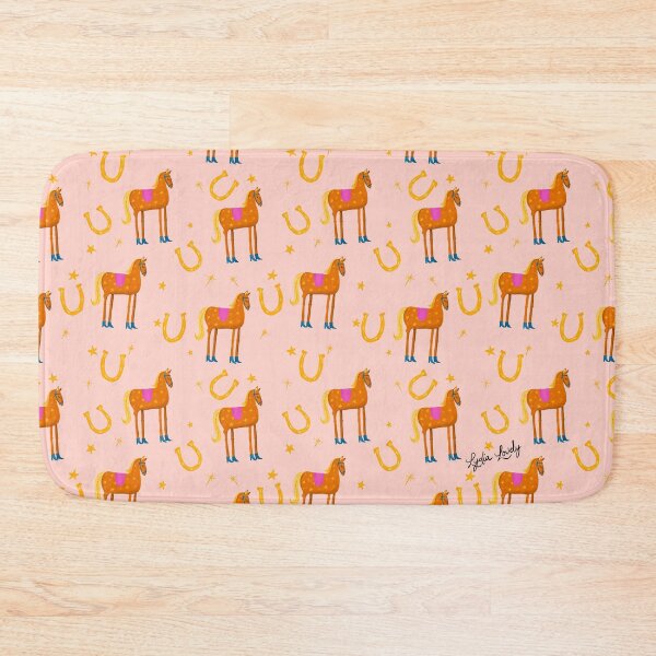 Artikelvorschau, Funny horse golden pattern- pink background- with stars and blue boots entworfen und verkauft von Studio Lydia Lovely.