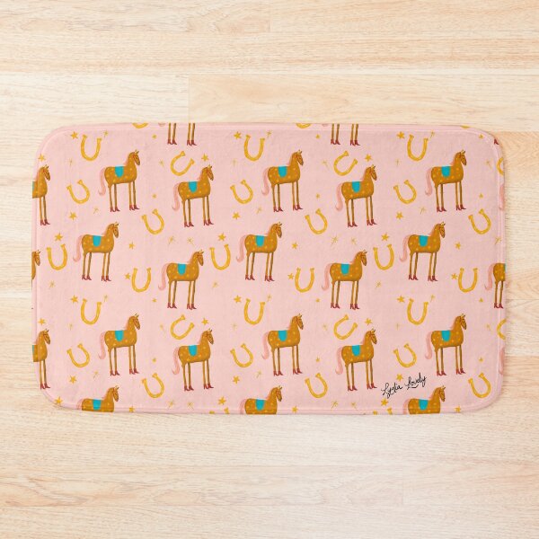 Artikelvorschau, Funny horse golden- pink background- with stars and red boots pattern entworfen und verkauft von Studio Lydia Lovely.