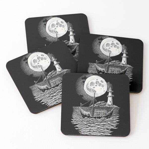 Item preview, Lost ghost ship in the full moon near lighthouse island designed and sold by digitaldraw4you.
