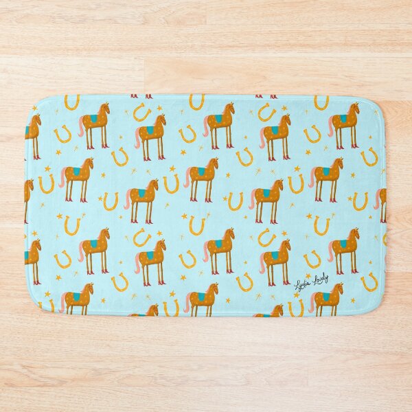 Artikelvorschau, Funny horse brown- blue background- with stars and red boots entworfen und verkauft von Studio Lydia Lovely.