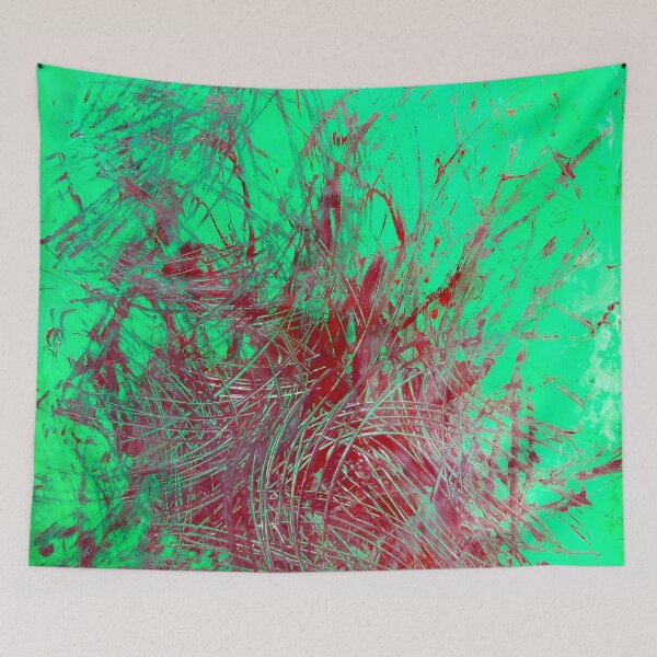 Aperçu de l'œuvre 493. Lutte, éclaboussure abstraite de couleurs vert rouge créée et vendue par Veera Zukova.