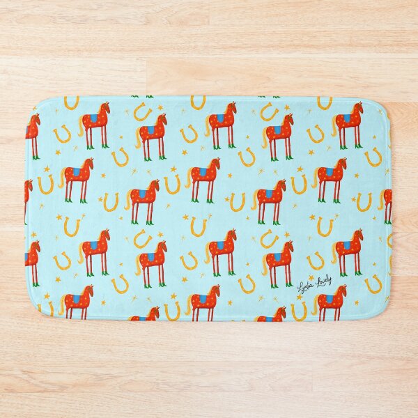 Artikelvorschau, Funny horse red- blue background- with stars and blue boots pattern entworfen und verkauft von Studio Lydia Lovely.