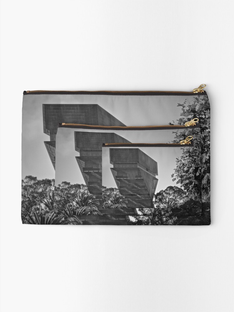 Alternate view of De Young Museum in Black and White Zipper Pouch