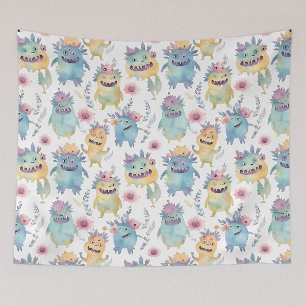 Item preview, Funky Little Flower Monsters Blue designed and sold by TheKellyGirls.