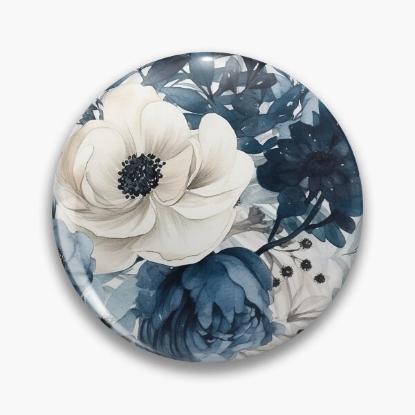 Item preview, Navy and White Watercolor Flowers Seamless Pattern designed and sold by seamlessStuff.