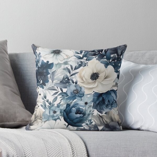 Item preview, Navy and White Watercolor Flowers Seamless Pattern designed and sold by seamlessStuff.
