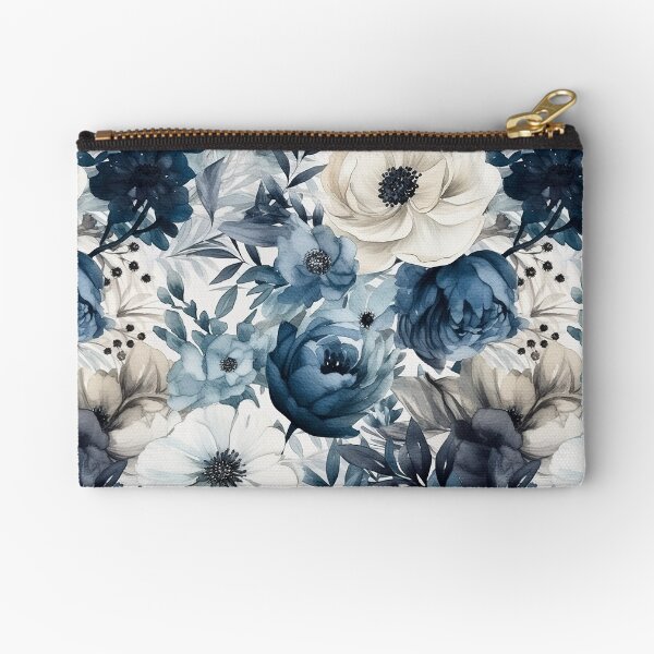 Aperçu de l'œuvre Modèle sans couture de fleurs aquarelle bleu marine et blanc créée et vendue par seamlessStuff.