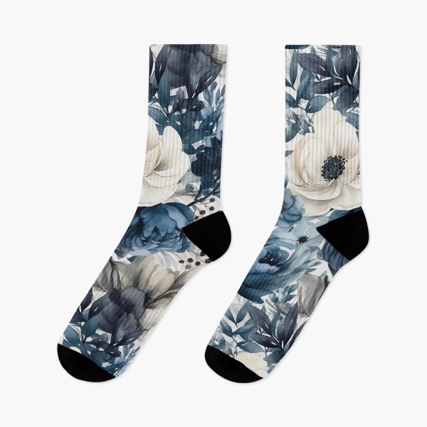 Item preview, Navy and White Watercolor Flowers Seamless Pattern designed and sold by seamlessStuff.