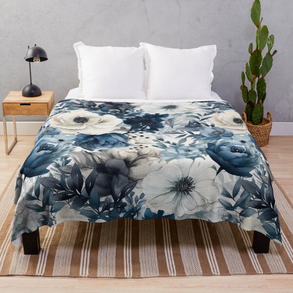 Item preview, Navy and White Watercolor Flowers Seamless Pattern designed and sold by seamlessStuff.