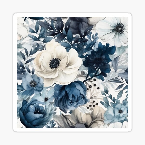 Item preview, Navy and White Watercolor Flowers Seamless Pattern designed and sold by seamlessStuff.