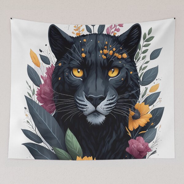 Item preview, Cute Black Leopard Face Watercolor Art with Colorful Floral Splashes designed and sold by AndyNgn.