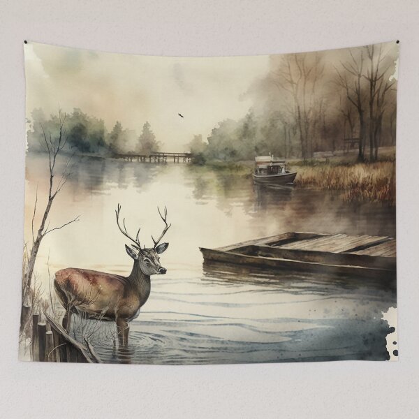 Item preview, deer on river watercolor designed and sold by shokA Design.