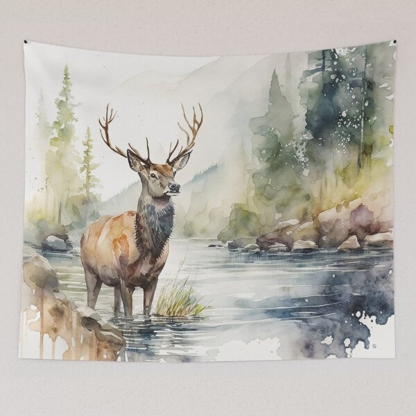 Item preview, deer on river watercolor designed and sold by shokA Design.