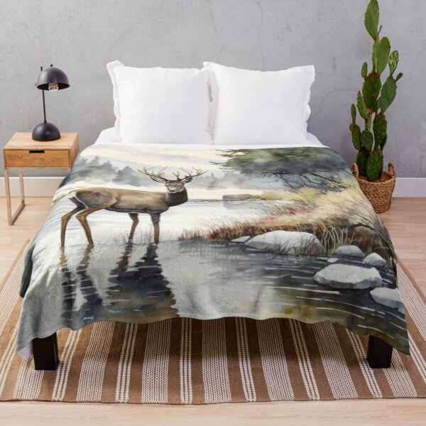 Item preview, deer on river watercolor designed and sold by shokA Design.