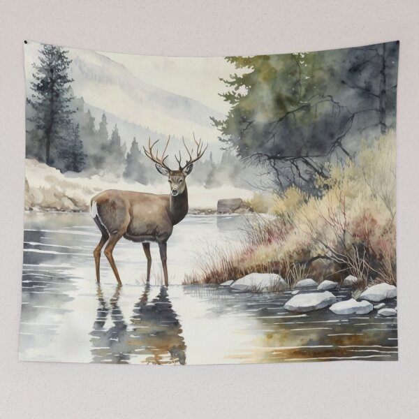 Item preview, deer on river watercolor designed and sold by shokA Design.
