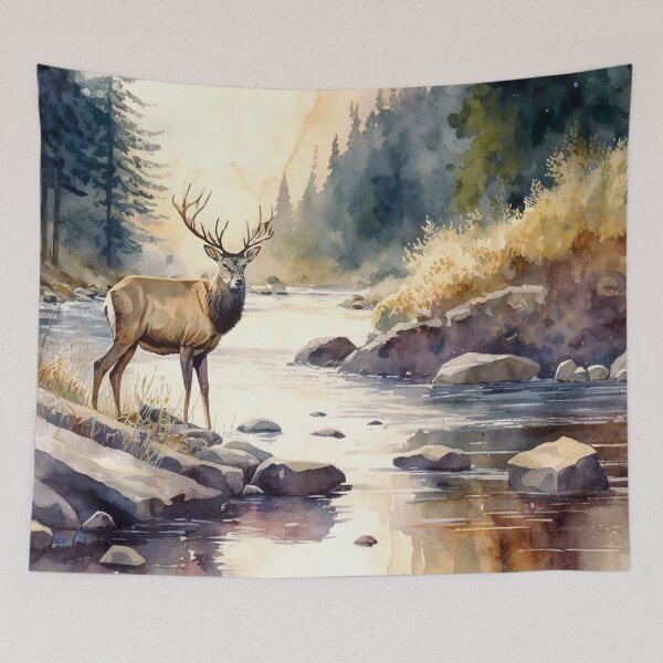 Item preview, deer on river watercolor designed and sold by shokA Design.