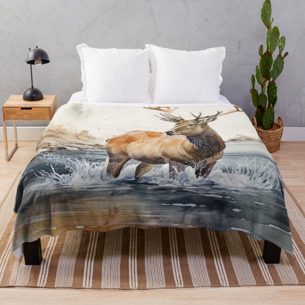 Item preview, deer on river watercolor designed and sold by shokA Design.