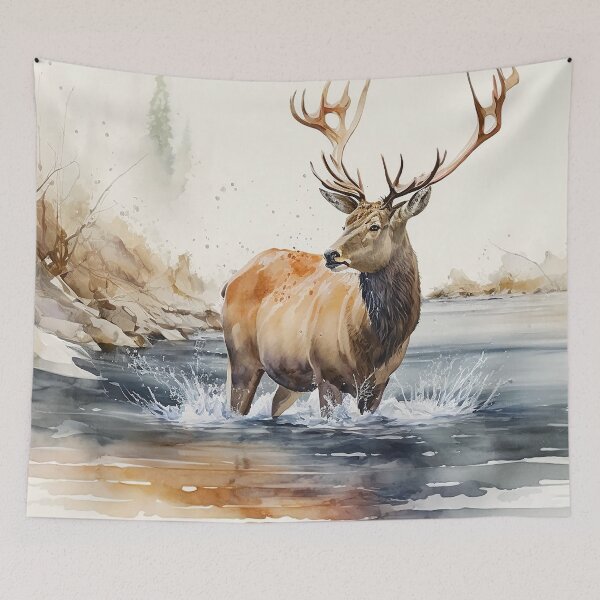 Item preview, deer on river watercolor designed and sold by shokA Design.