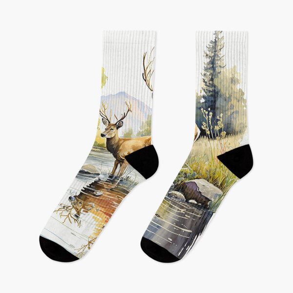 Item preview, deer on river watercolor designed and sold by shokA Design.
