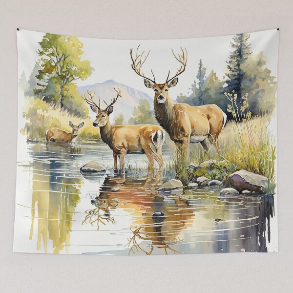 Item preview, deer on river watercolor designed and sold by shokA Design.